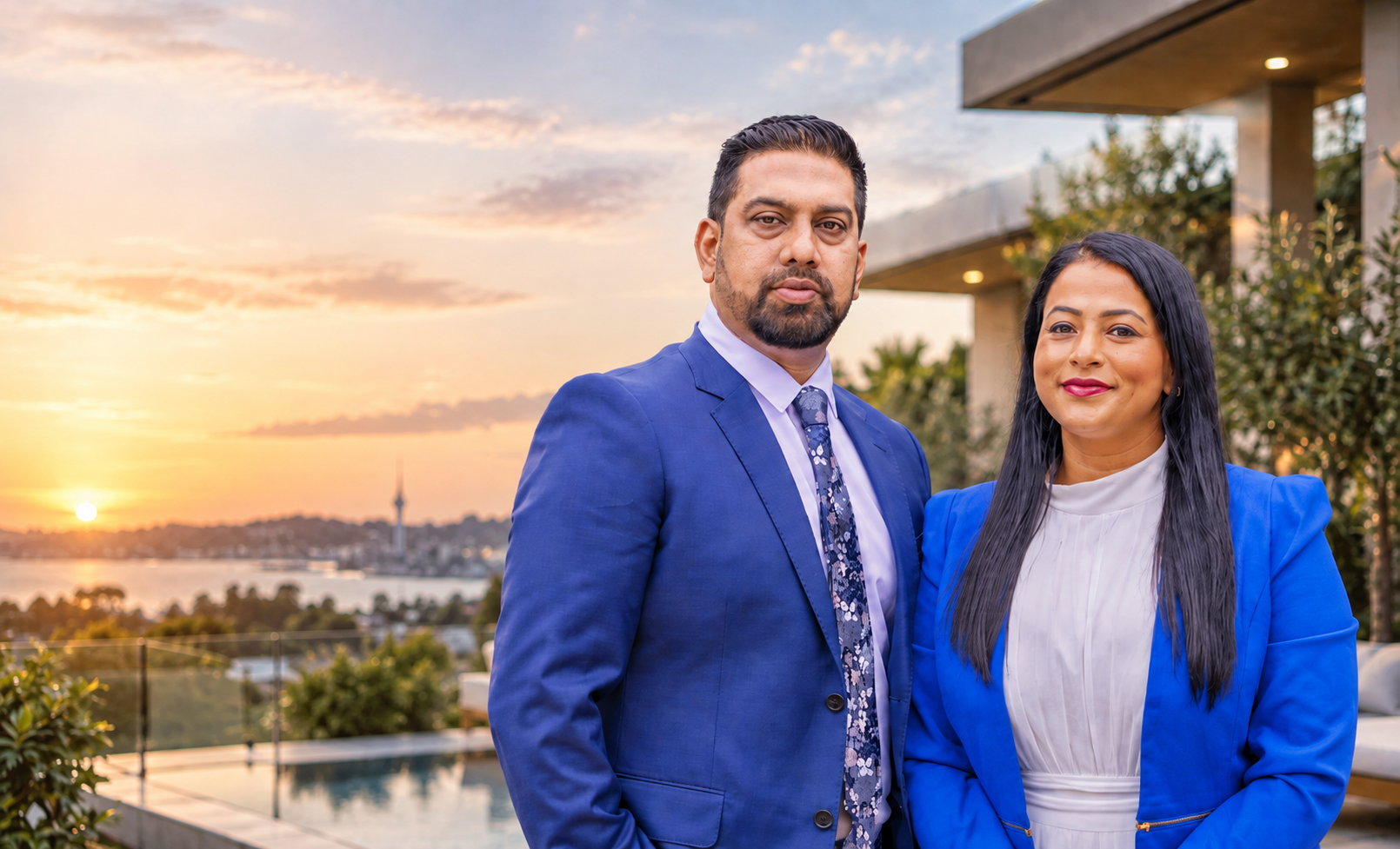 Rizwan Ali and Sapna Saini overlooking Auckland